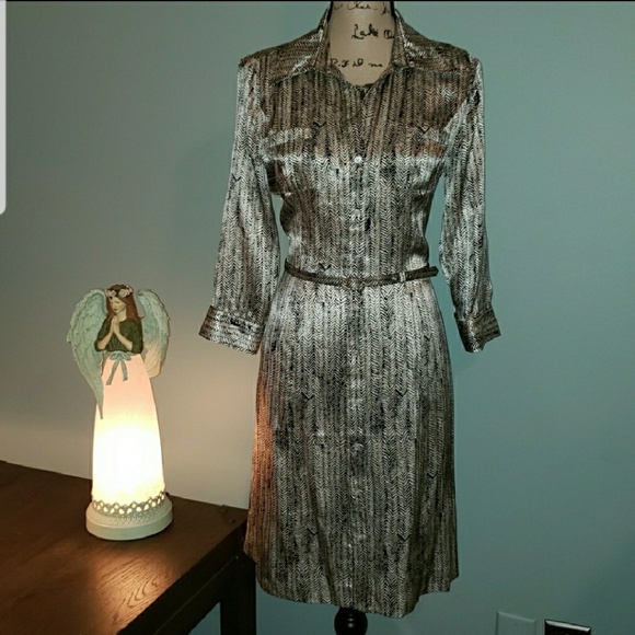 New Boston Proper Silk Long Sleeve Snakeskin Dress - Picture 1 of 8